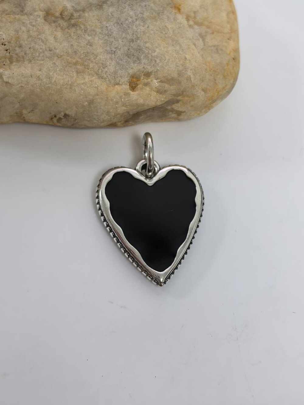 James Avery Enamel Heart Charm (Large-sized black), S925 Silver Jewelry